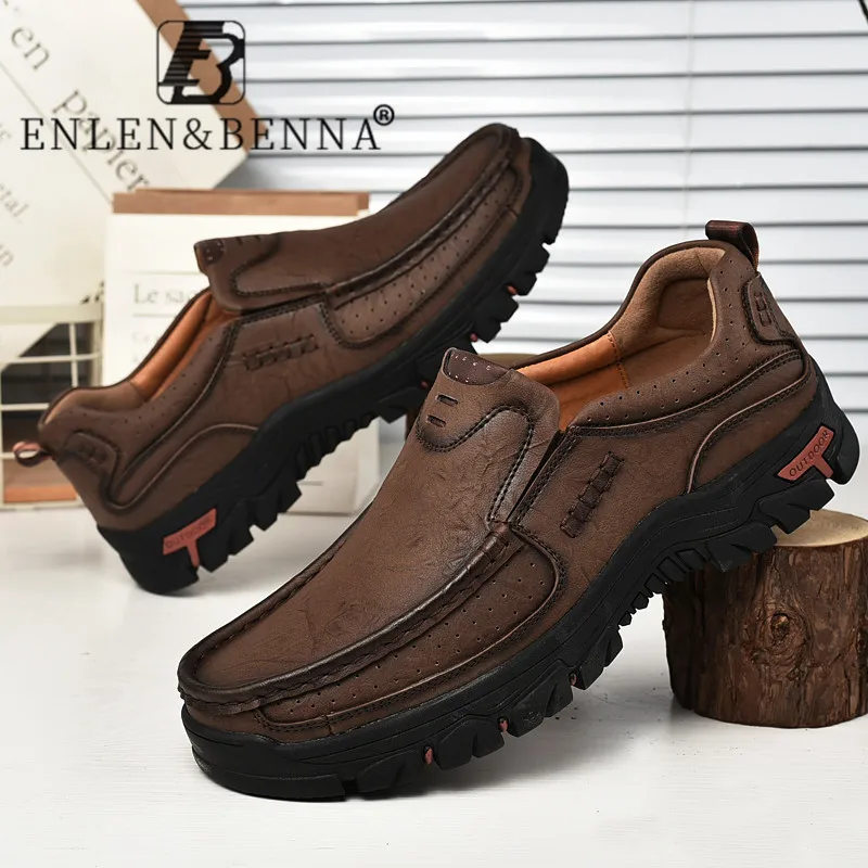

Genuine Leather Shoes Men Non Slip Wear Resisting Loafers Sneakers Hiking Casual Shoes for Men Breathable Outdoor Zapatos Hombre