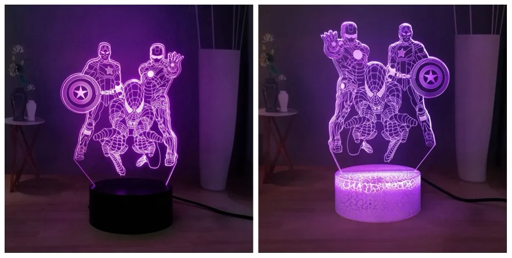 СВЕТОДИОДНЫЙ 3D ночник герой Marvel Капитан Америка Человек-паук Tron человек разноцветный USB ВЫКЛЮЧАТЕЛЬ, настольная лампа подарок на день рождения детей