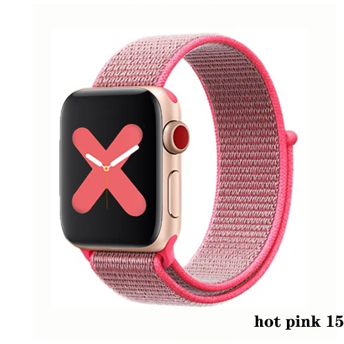 Нейлон pulseira для apple watch band 4 44 мм 40 мм(iwatch 5) apple watch 3 2 1 ремешок 42 мм 38 мм дышащий браслет ремень аксессуары - Цвет ремешка: hot pink 15