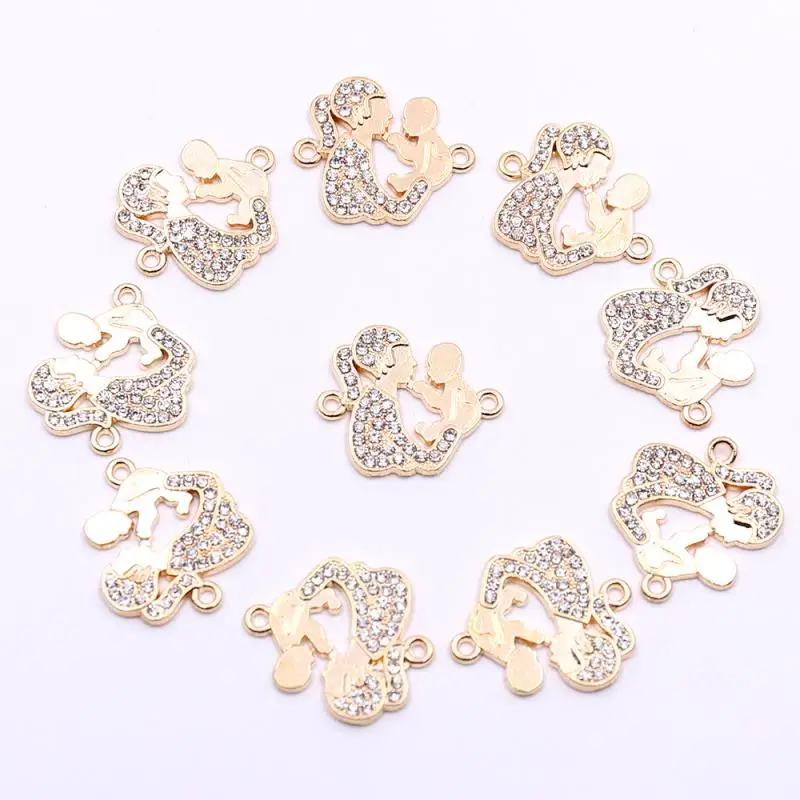 Оптовая продажа милые золотые украшения для мамы и ребенка стразы коннектор