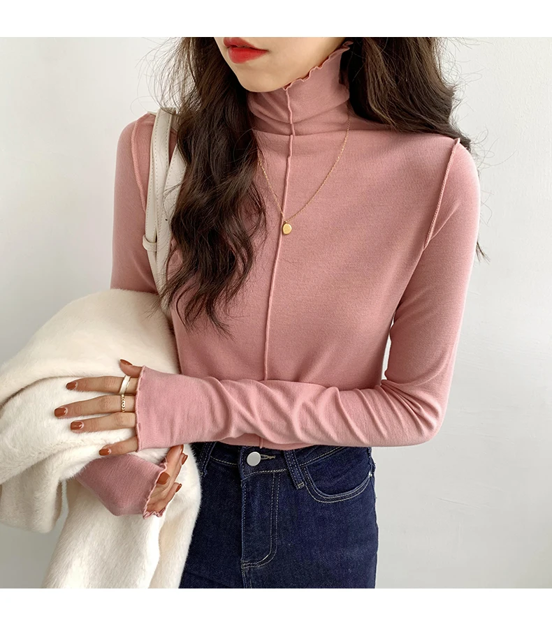 

2022 Spring Women Pullover Tops Female Knitted Sweaters Solid Turtleneck Elasticity Elegant Office Lady Casual All Match