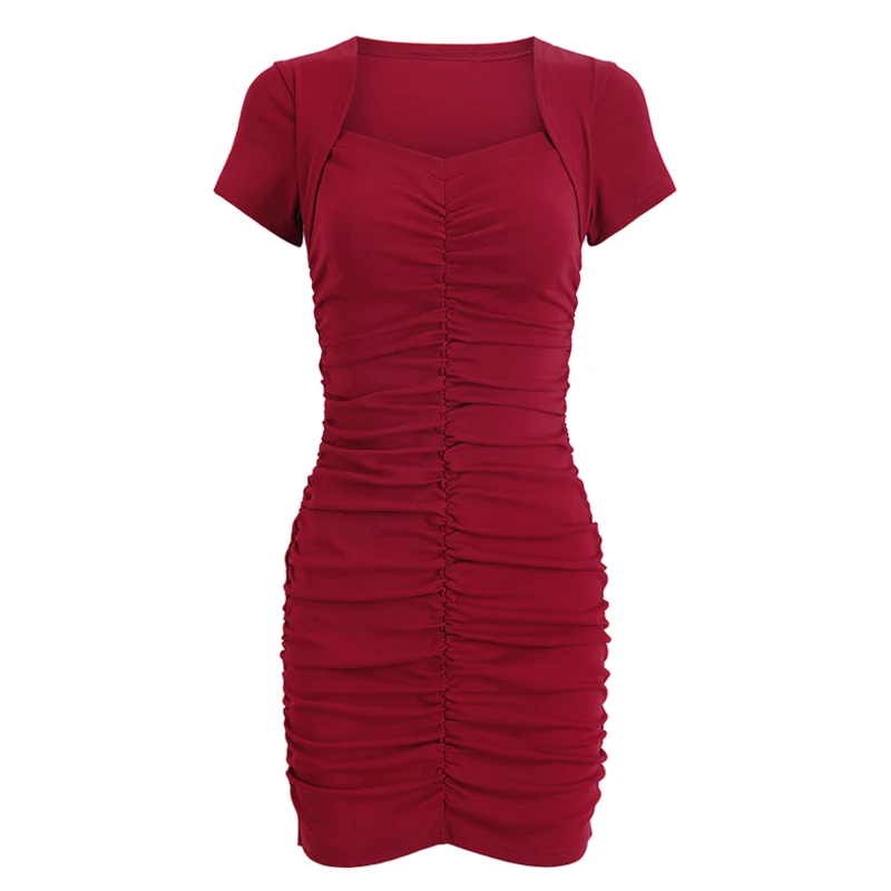 

COIGARSAM Sexy Women bodycon one-piece dress New Summer Sheath Dresses Red Black 7583