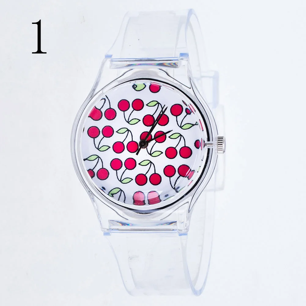 

Fashion Women Wristwatches Plastic Cartoon Clock Transparent Strap Student Sport Watches Lady Girls Casual Quartz Watch D