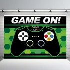 Игра на фоне видео Gamer неоновый зеленый следующий уровень осенний наряд фон детский день рождения, день рождение мальчика вечерние Baby Shower баннер стола наклейки на стену