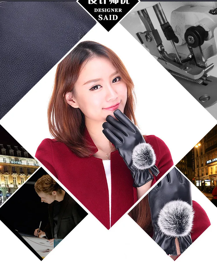 1 пара искусственная кожа модные женские зимние Элегантные перчатки кроличий мех