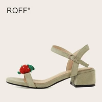 women sandals plus size 30 43 handmade shoes 2021 summer new fashion sweet strawberry open toe block black beige green heels