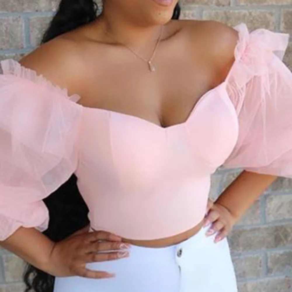 Женская блузка однотонная розовая сетчатая с длинным рукавом Повседневный