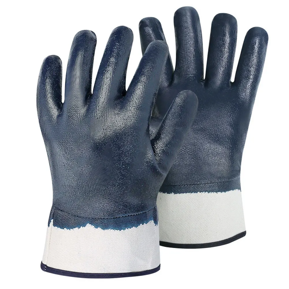 

1pair Breathable Work Gloves Multi Purpose Non-Slip Oil-Proof Dipped Canvas Gloves Acid Alkali Resistance Welding Gloves