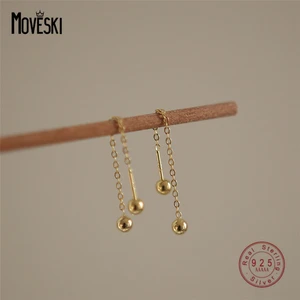 MOVESKI 925 Sterling Silver Temperament Small Round Beads Tassel Stud Earrings Women Fashion Personality Party Jewelry