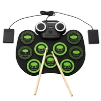 wersi silica gel electronic drum set roll up portable practice pad kit built in 2 effect pedals drumsticks for kids beginners