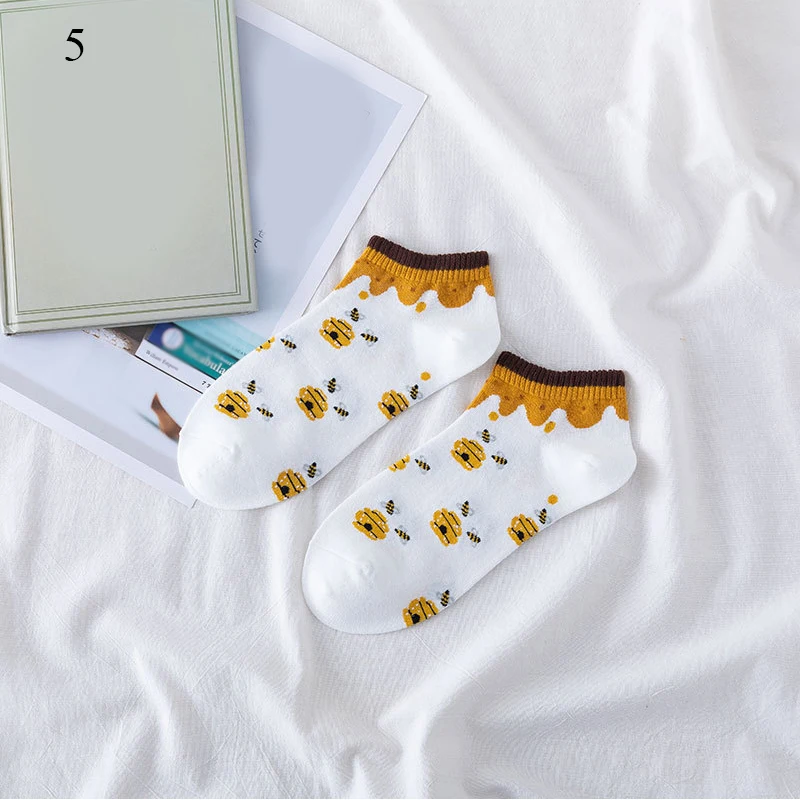 

New Arrivals Bee Printed Sock Lovely Harajuku Japanese Style Cotton Women Socks Striped Solid Breathable Casual Cartoon Socks