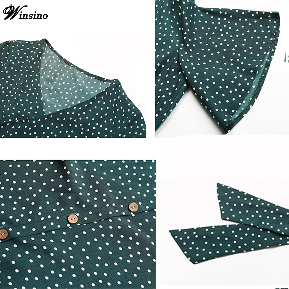 

2021 Summer New Mid-Length French Polka-Dot Print Sexy V Neck Hollow Lotus Short Leaf Sleeve Cute Bowknot Long Dress Women