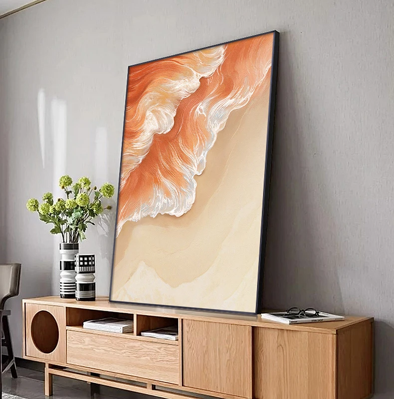

Abstract Orange Sea Waves Beach Canvas Painting Seascape Posters and Prints Modern Wall Art Pictures for Living Room Home Decor