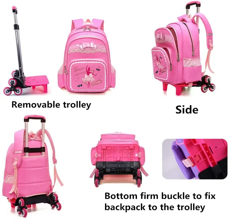 Bow-knot Girls Elementary Trolley Rolling School Backpack Waterproof Book Bag for Primary Kids Wheeled Carry On Luggage | Багаж и сумки