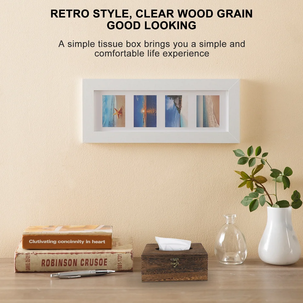 

1pc Retro Style Tissue Holder Wooden Tissue Storage Box Home Napkin Box