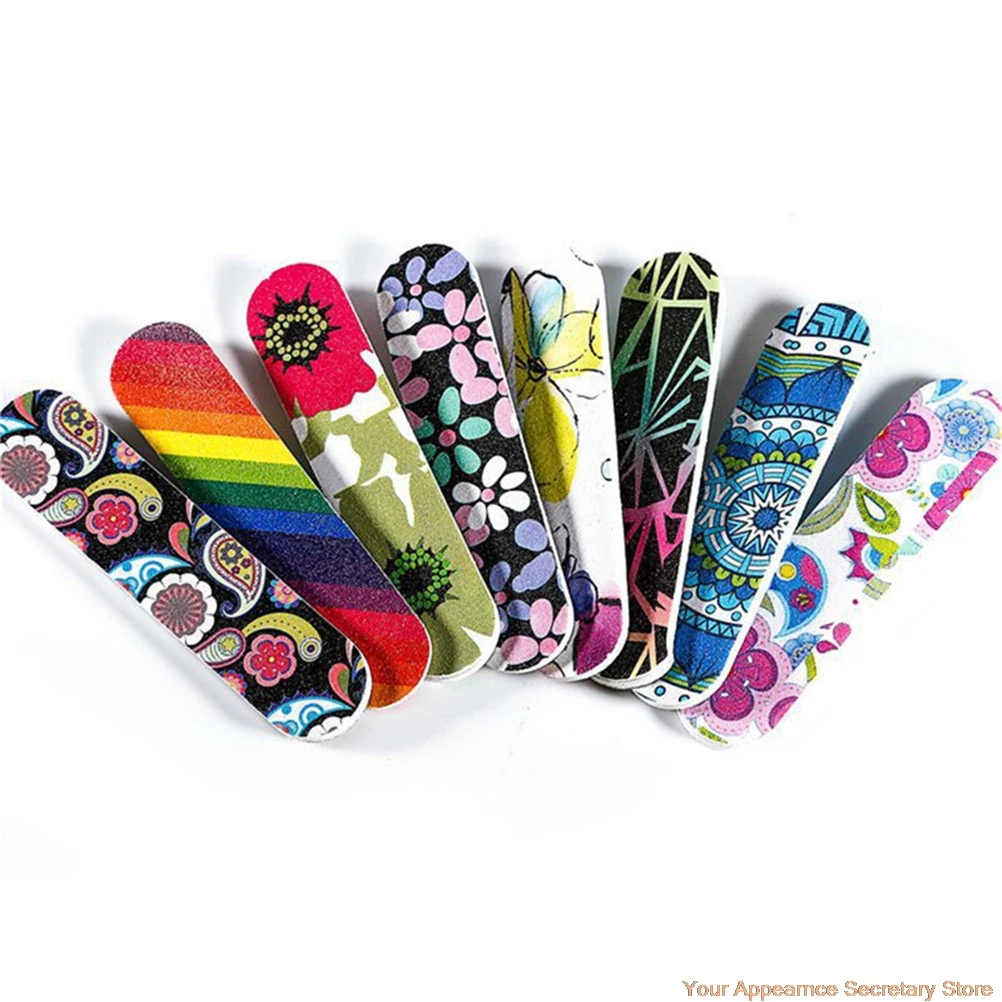 

Color Randomly 1pcs Mini Colorful Sanding Nail File Printed Double Sided Nail Art Manicure Sanding File Buffer Grits Nail Tools