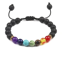 7 chakra adjustable strand bracelet men women lava rock tiger eye black matte beads natural stone braided bracelets yoga jewelry