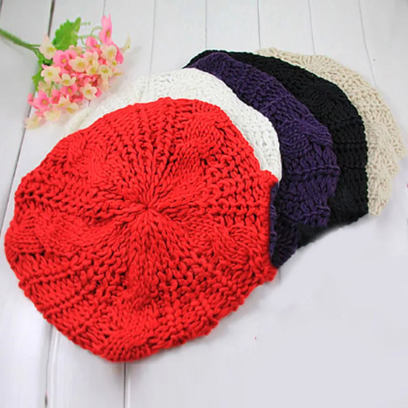 

Classic Twisted Wool Hat Ladies Beret Knitted Hat Fashion colorful Cap Solid color Beret Ball Wool Hat high quality Ladies cap