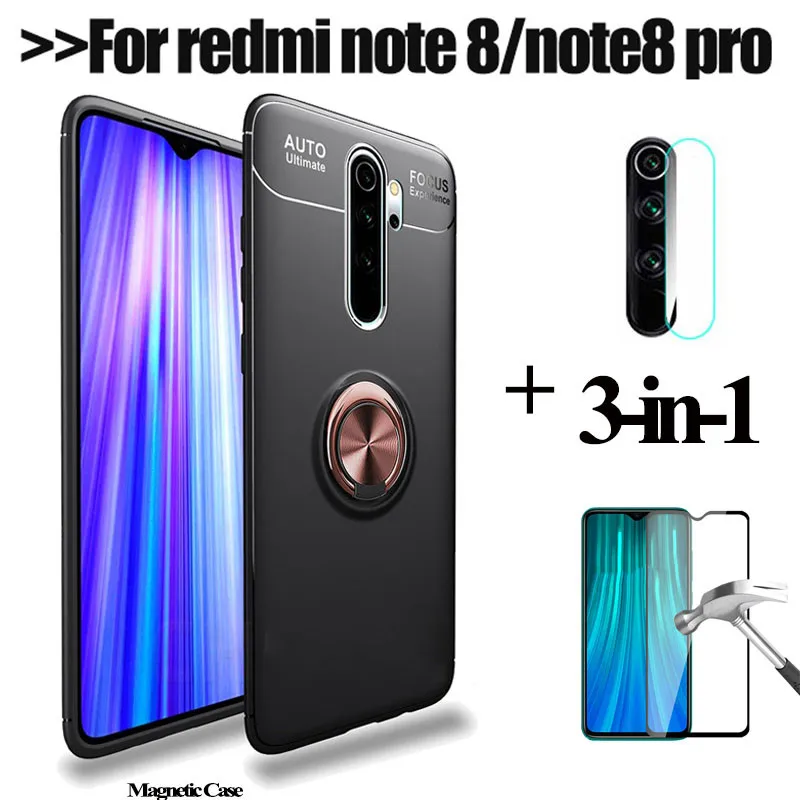 3-в-1 защитное стекло + магнитное кольцо чехлы на Redmi-Note-8-Pro камера объектив пленка