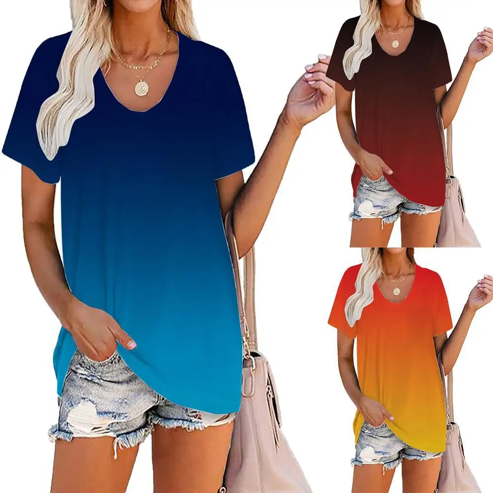 

2021 t shirt women Tie Dye multi color Short Sleeve Casual Loose summer T-Shirt Tops camisas mujer