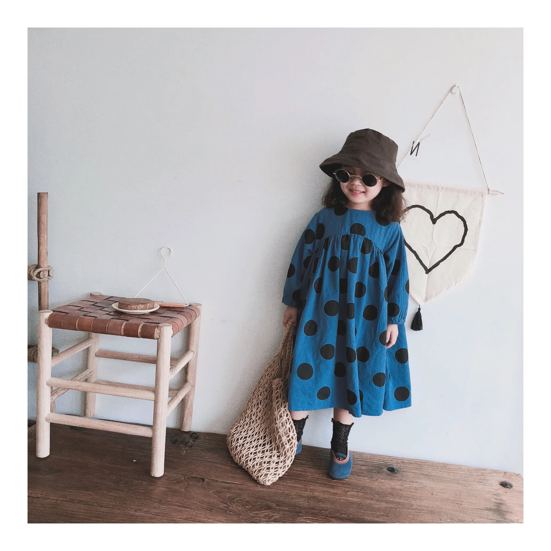 Весеннее стильное детское хлопковое платье из пеньки Корейская серия волнистое