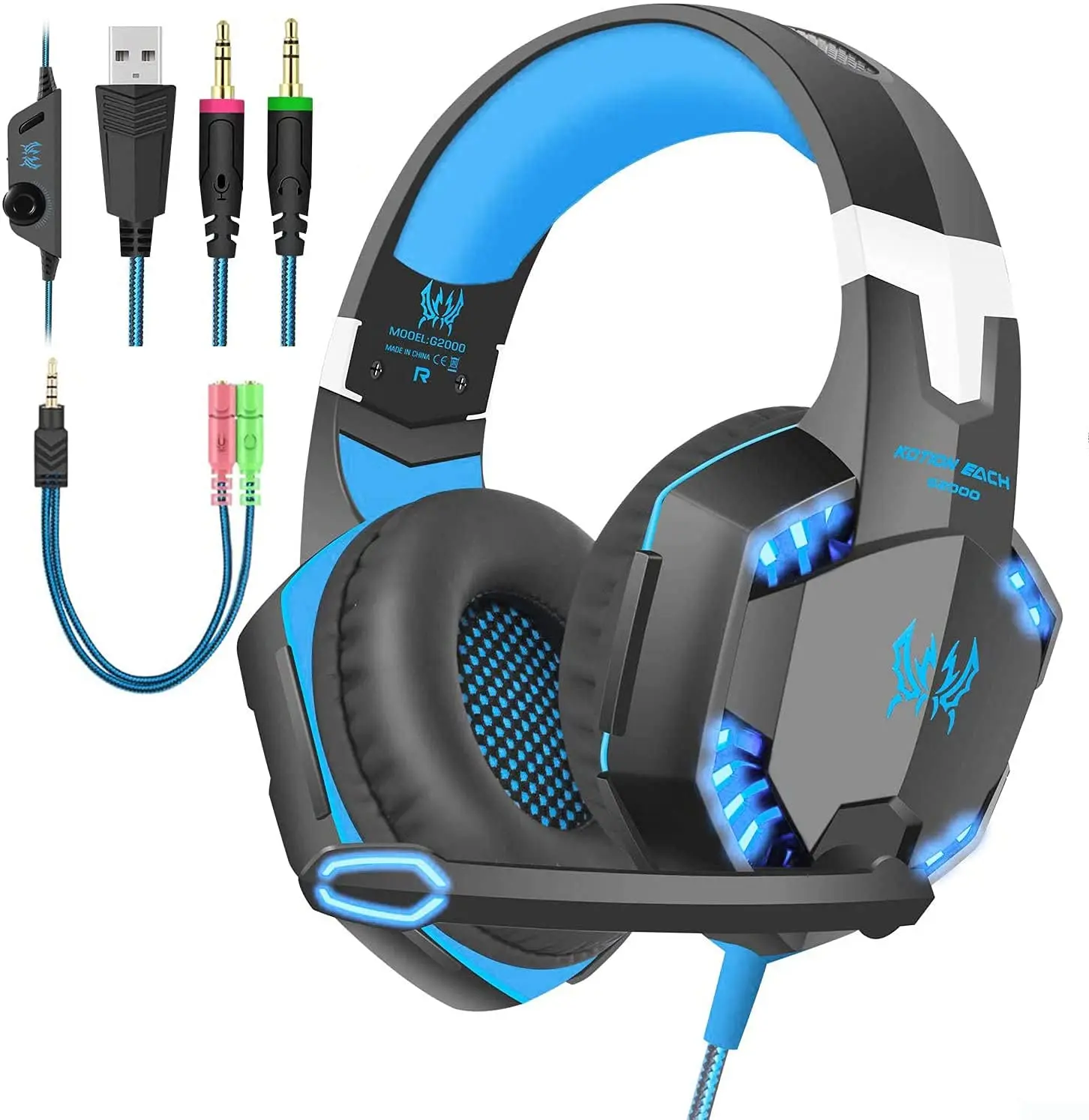 

G2000 Headset With Microphone Gaming Headphones For PS4 Xbox One PC Wired Volume Control Professional Led Light Gamer Headphone
