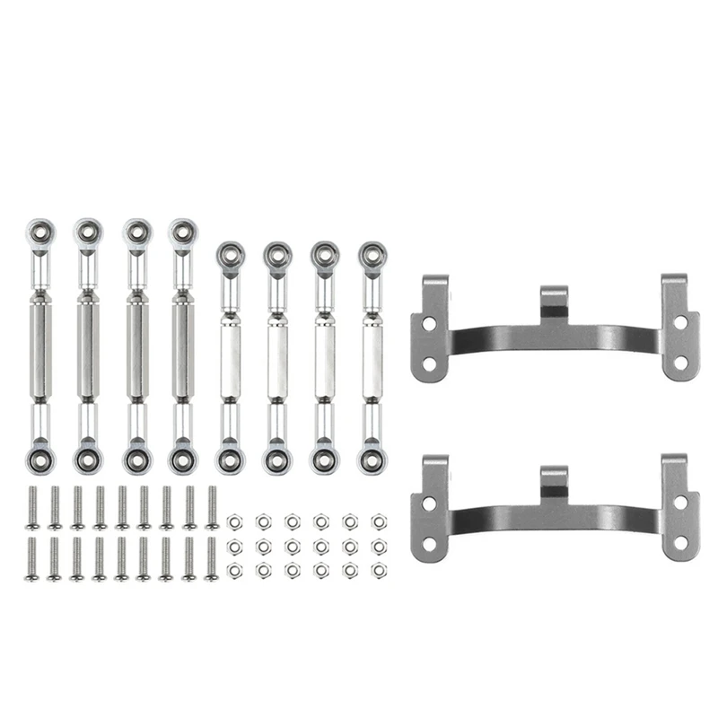 

2 Set RC Car Part: 1 Set Decoration Luggage Net Shovel A & 1 Set Metal Pull Rod Link Rod Base Bracket Silver