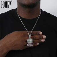 hip hop bling hamburger iced out bling cubic zircon necklace pendant for men jewelry charm tennis chain