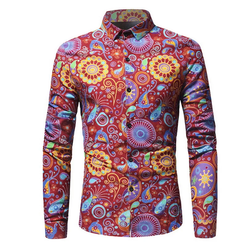 CYSINCOS Гавайская Мужская рубашка с длинным рукавом и принтом для отпуска размера