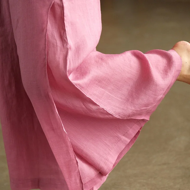 

NINI WONDERLAND 2021 Summer Thin Ramie Vintage Wide Leg Pants Women Elastic Waist Loose Casual Trousers Lady Solid Color Pants