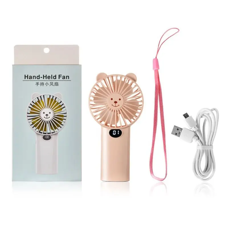 

USB Rechargeable 3 Speed Pocket Fan Hand Held Desk Fan with Gear Battery Capacity Display Air Cooling Personal Fan