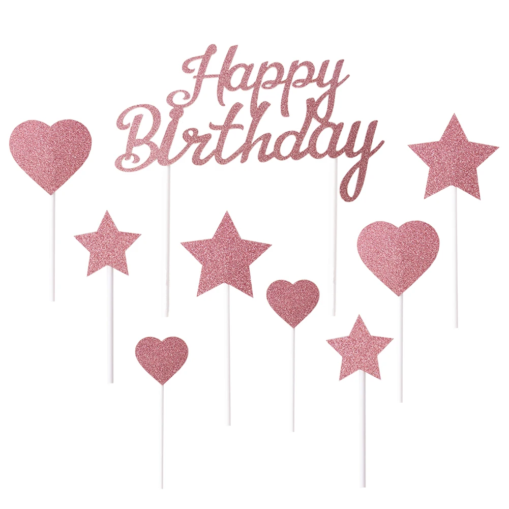 

Rose Gold Cake Topper Happy Birthday Cake Decoration Girls Birthday Party Decor Dessert Cupcakes Toppers Cake Decorating Tools