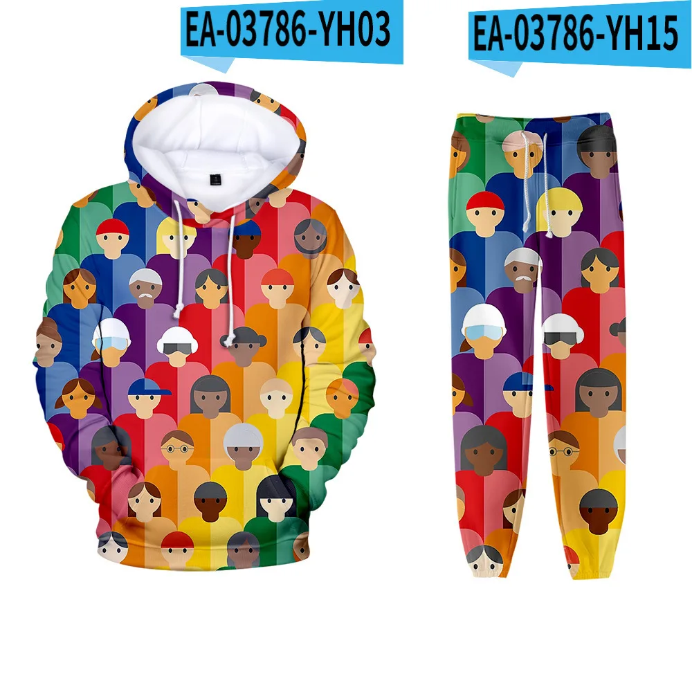 

Simple Style The Women/Men Autumn Arrival 3D Print LGBT Fashion Harajuku Hooded 2Pcs Tracksuit Colorful Rainbow 3D Hoodies Pants