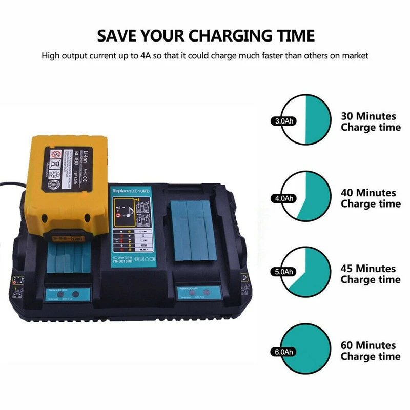 Dc18Rd быстрого Li-Ion Батарея Зарядное устройство для зарядки с двумя портами Usb Порты