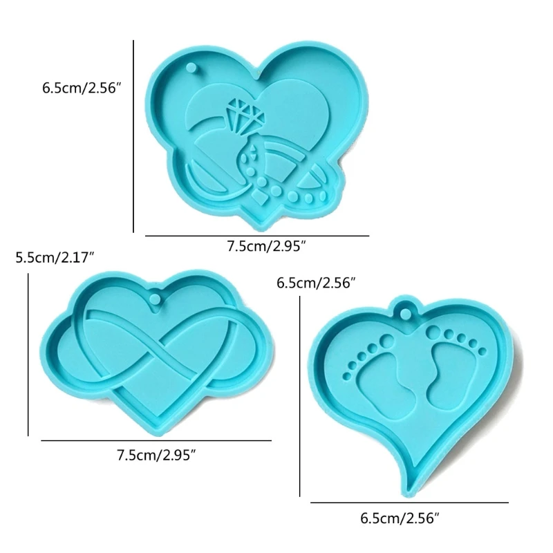 

3 Pcs DIY Love Heart Keychains Epoxy Resin Mold Necklace Pendant Silicone Mould