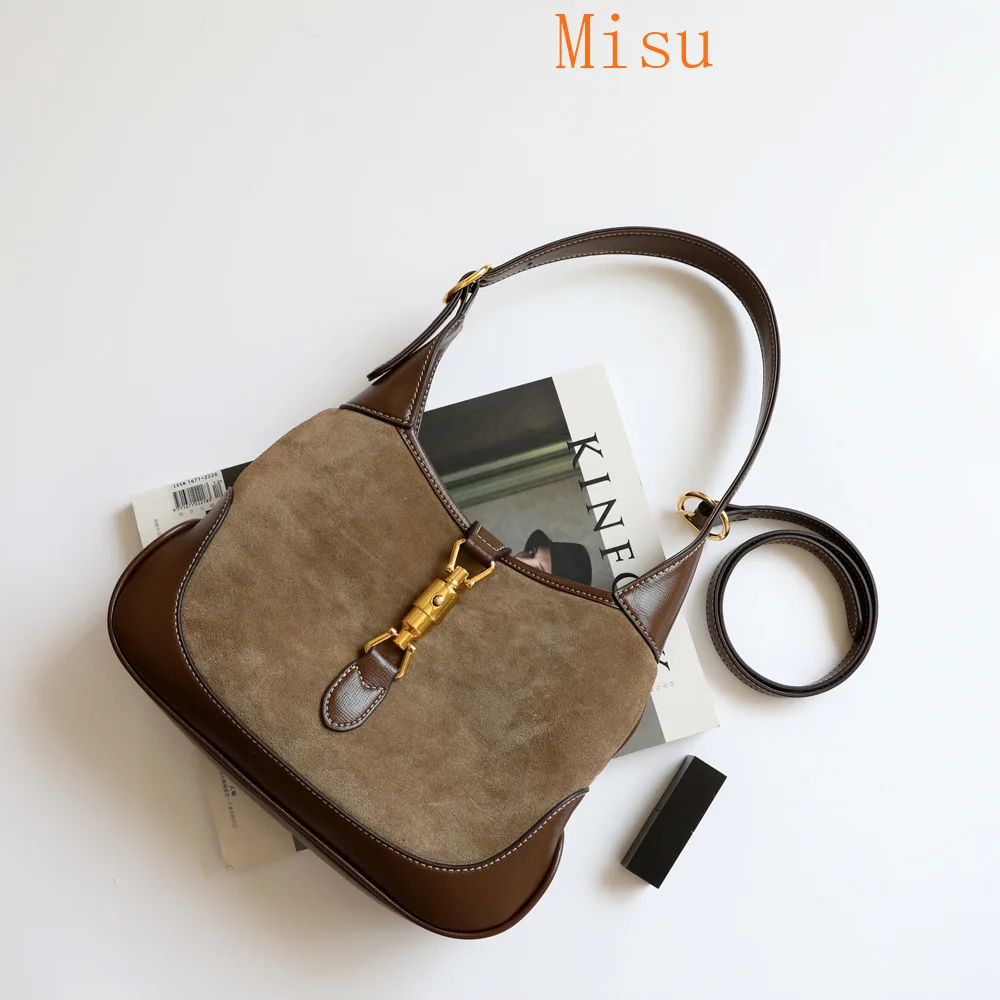 

2020 Autumn New Retro Color Matching Suede Leather Handbags Single Shoulder Handbags Underarm Bags