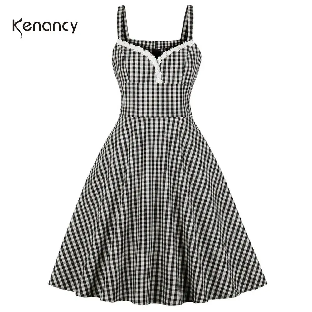 Женское винтажное платье Kenancy в стиле ретро без рукавов с высокой талией и