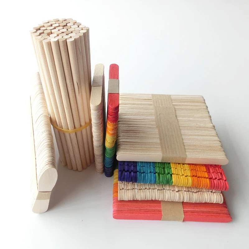 50 Pcs/Set Wooden Popsicle Sticks Natural Wood Colored Ice Cream Kids DIY Hand Crafts Art Toys Cake Tools | Дом и сад