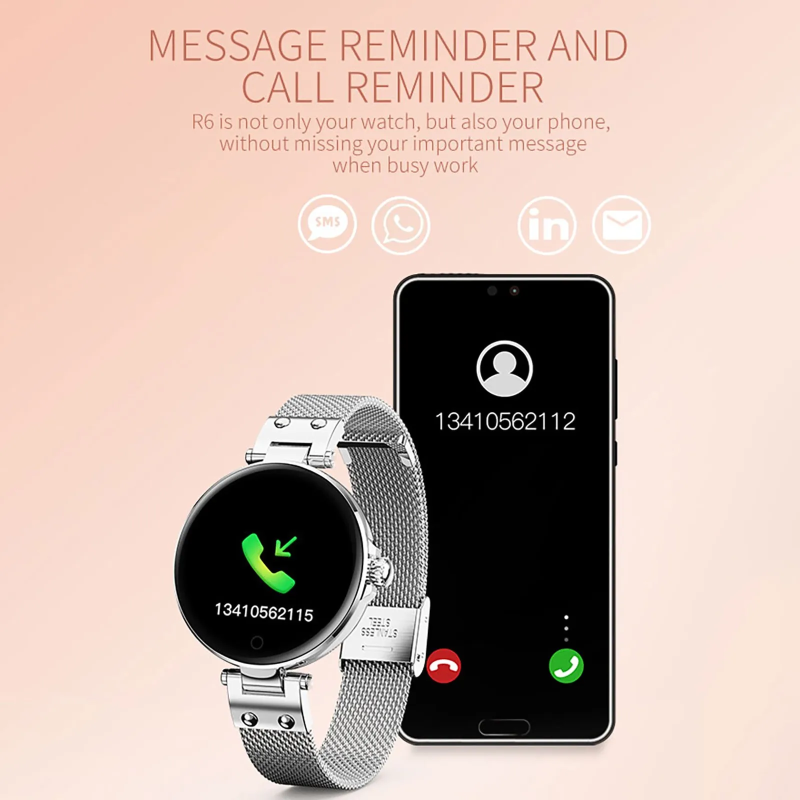 Женские умные часы R6 с измерением температуры тела калорий пульсометром