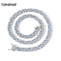 hip hop necklace 9mm single row blue and white zircon hip hop cuban chain for men and women hiphop accessories rap jewelry