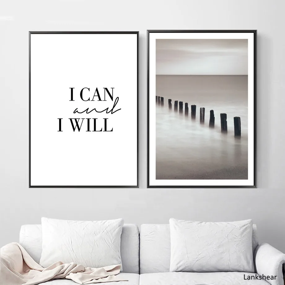 I Can Will Seascape Nordic Quotes Art Canvas Painting Modern Landscape Posters And Prints Wall Picture For Living Room Decor | Дом и сад