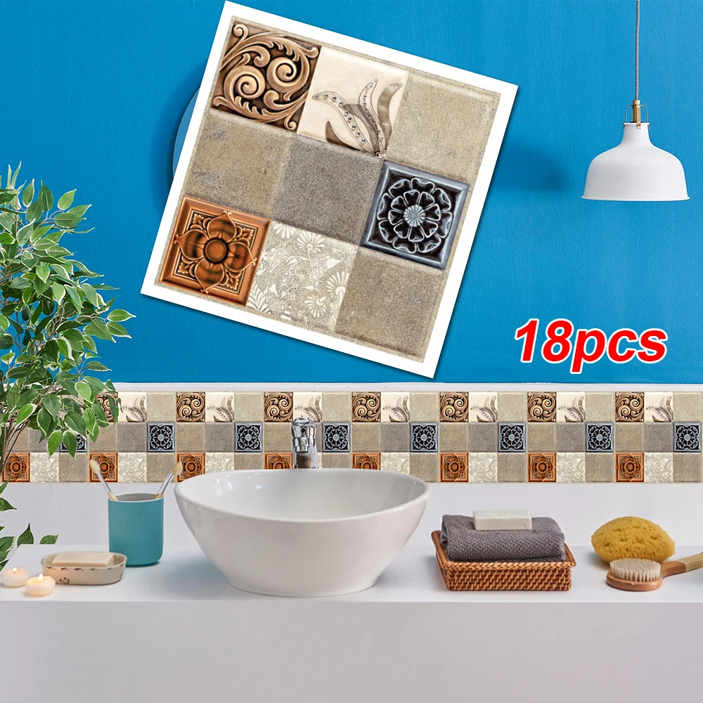 Mosaic Tile Wall Sticker Decals Bathroom Kitchen Home Decoration 10*10cm 18pcs |