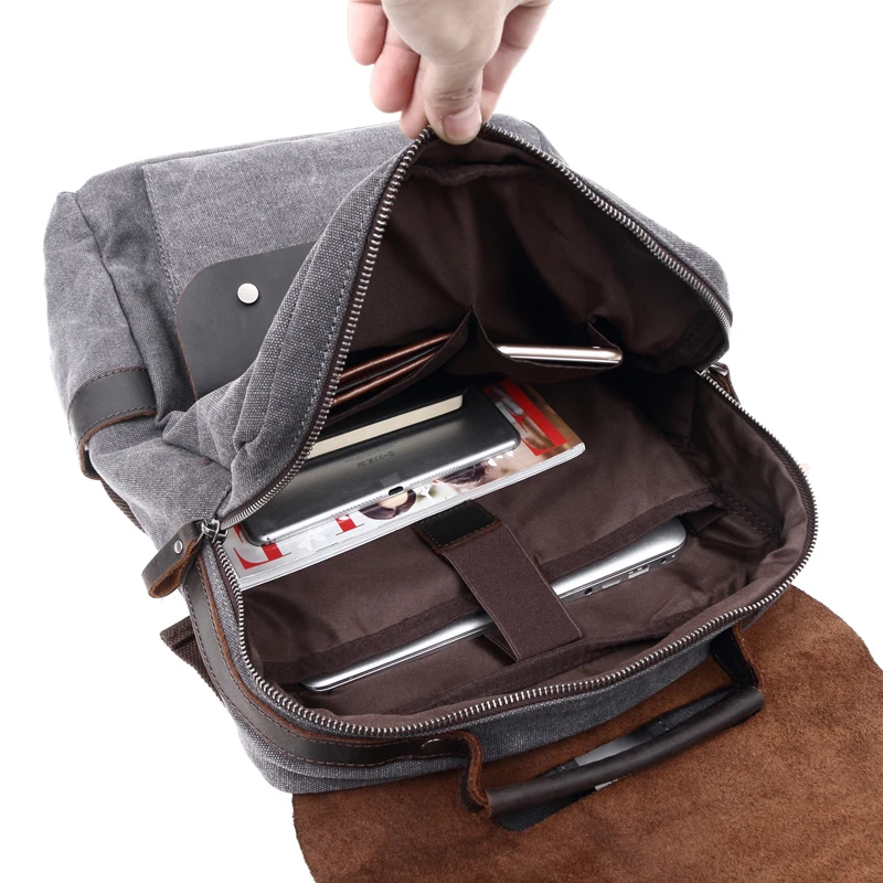 

2021 Hot New Multifunction Fashion Men Backpack Vintage Canvas Backpack Leather School Bag Neutral Portable Wearproof Travel Bag