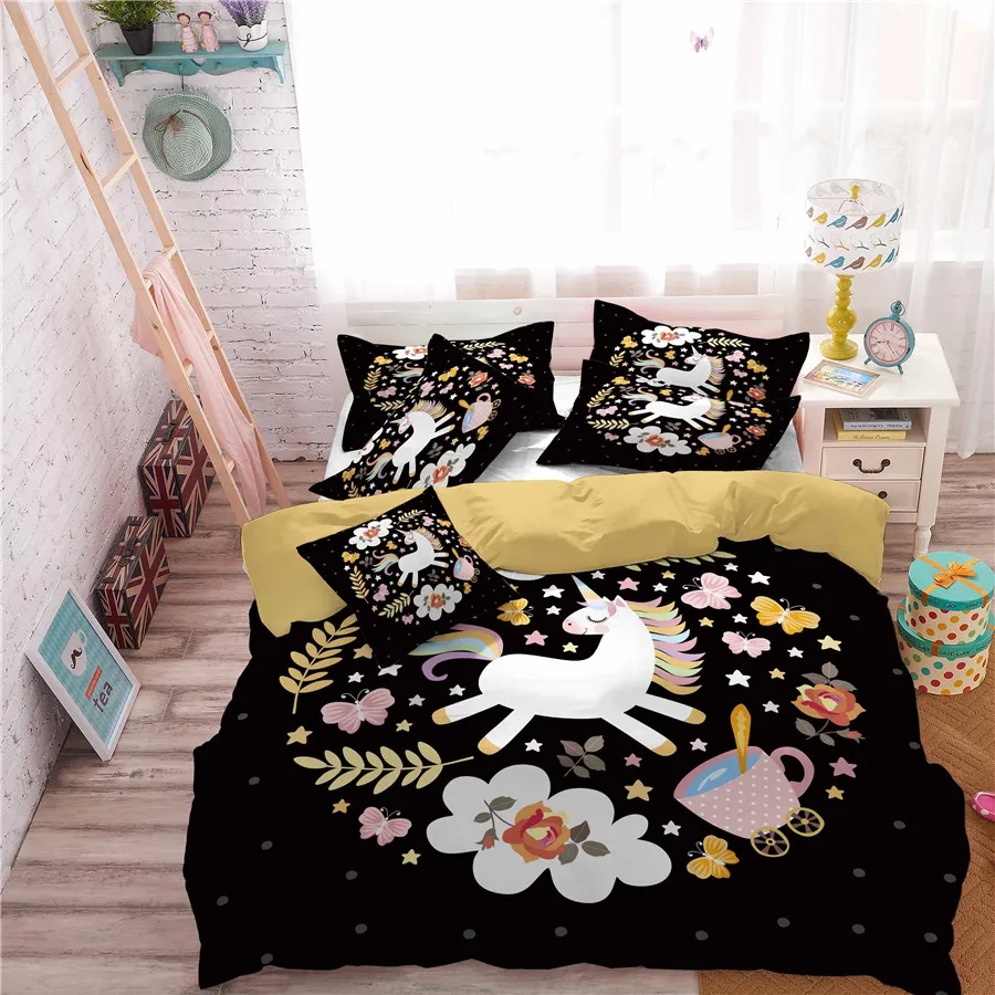 HELENGILI 3D Bedding Set Unicorn Print Duvet Cover Bedcloth with Pillowcase Bed Home Textiles #DJS-81 | Дом и сад