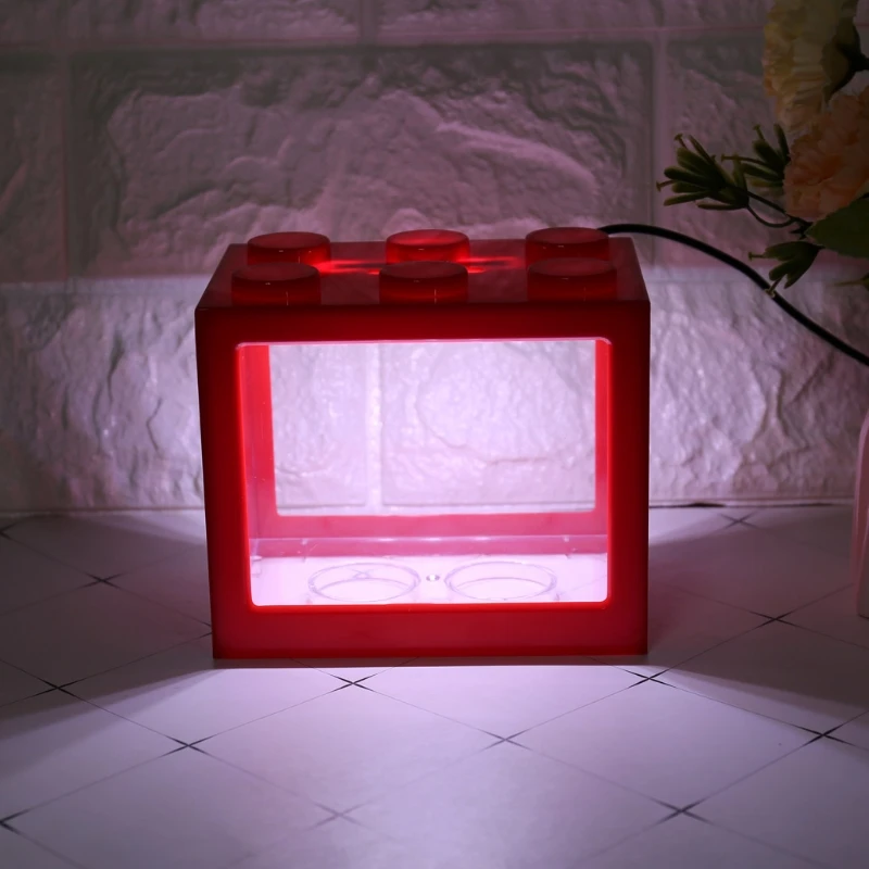 USB мини аквариума с Светодиодная лампа Betta Fish боевые цилиндр акриловый аквариум