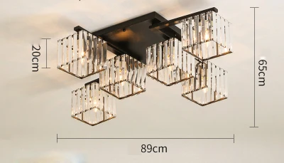 Black 6 light Хрустальный светильник в скандинавском стиле для гостиной, спальни, столовой, светильник, атмосферный бытовой потолочный светильник, современный квадратный хрустальный потолочный светильник - Цвет корпуса: Black 6 light