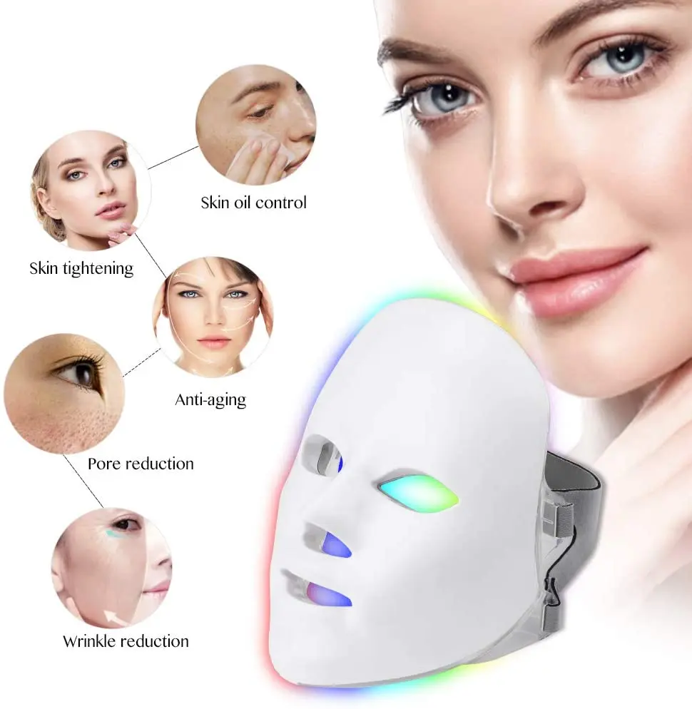 Beauty Photon LED Facial Mask Therapy Gold 7 Colors Light Skin Care Rejuvenation Wrinkle Acne Removal Whitening Face Spa | Красота и