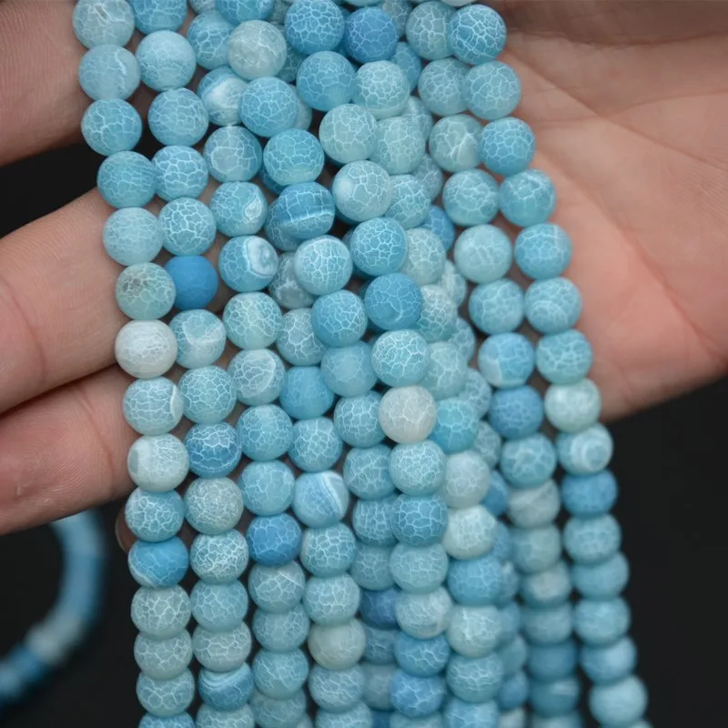 

Natural Stone Blue Frosted Agates Beads DIY For Necklace Bracelet Making Loose Quality Beads 4mm 6mm 8mm 10mm Spacer Strand Bead