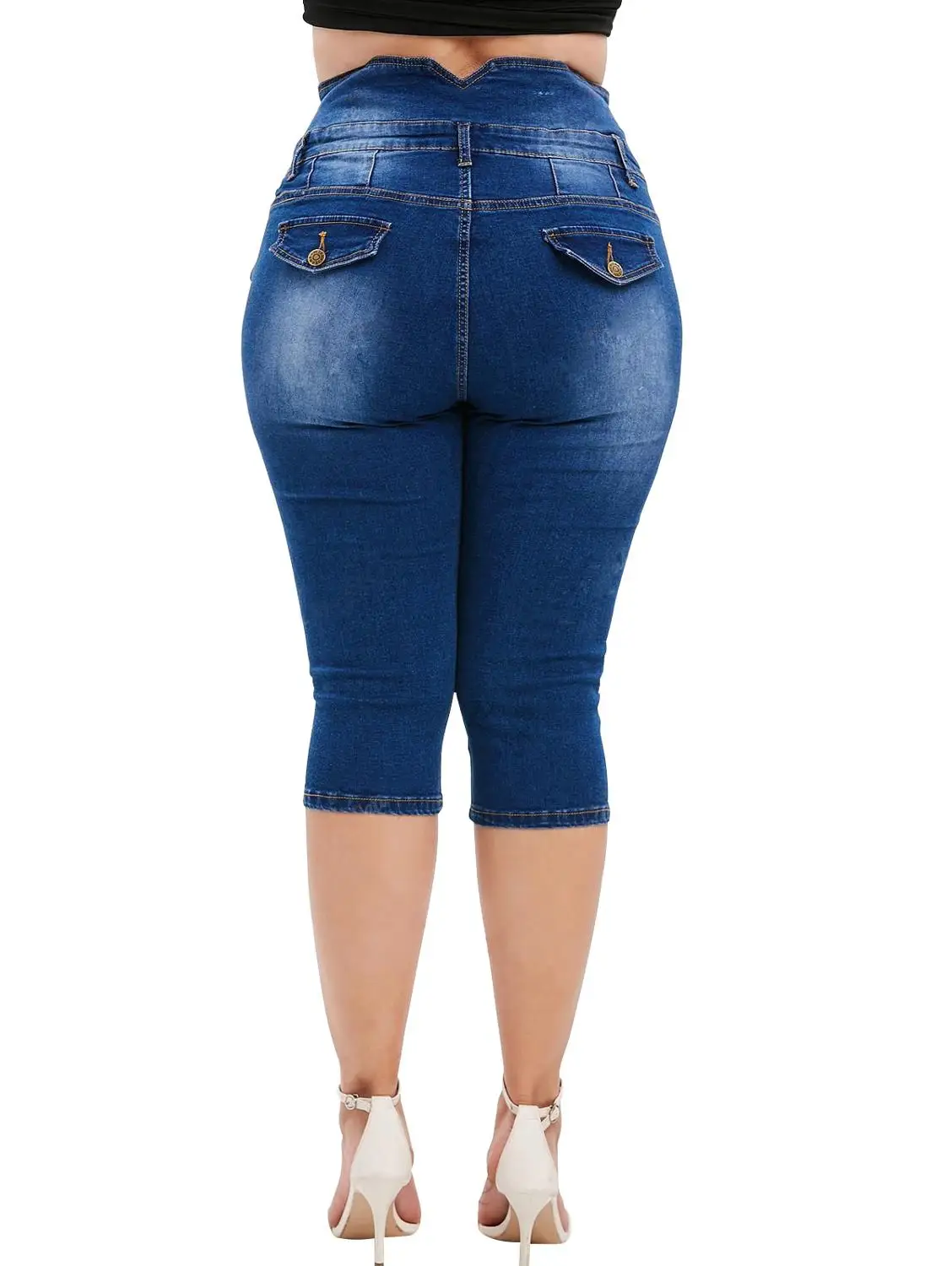 Женские рваные джинсы с высокой талией, узкие джинсы из денима до колен, одежда для размера плюс, L-5XL, лето 2020 от AliExpress WW