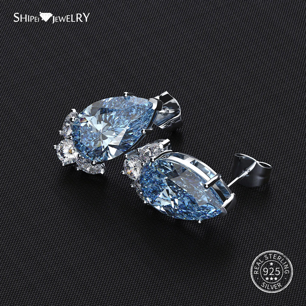 Женские серьги гвоздики из серебра 100% пробы с сапфиром|Серьги-гвоздики| |